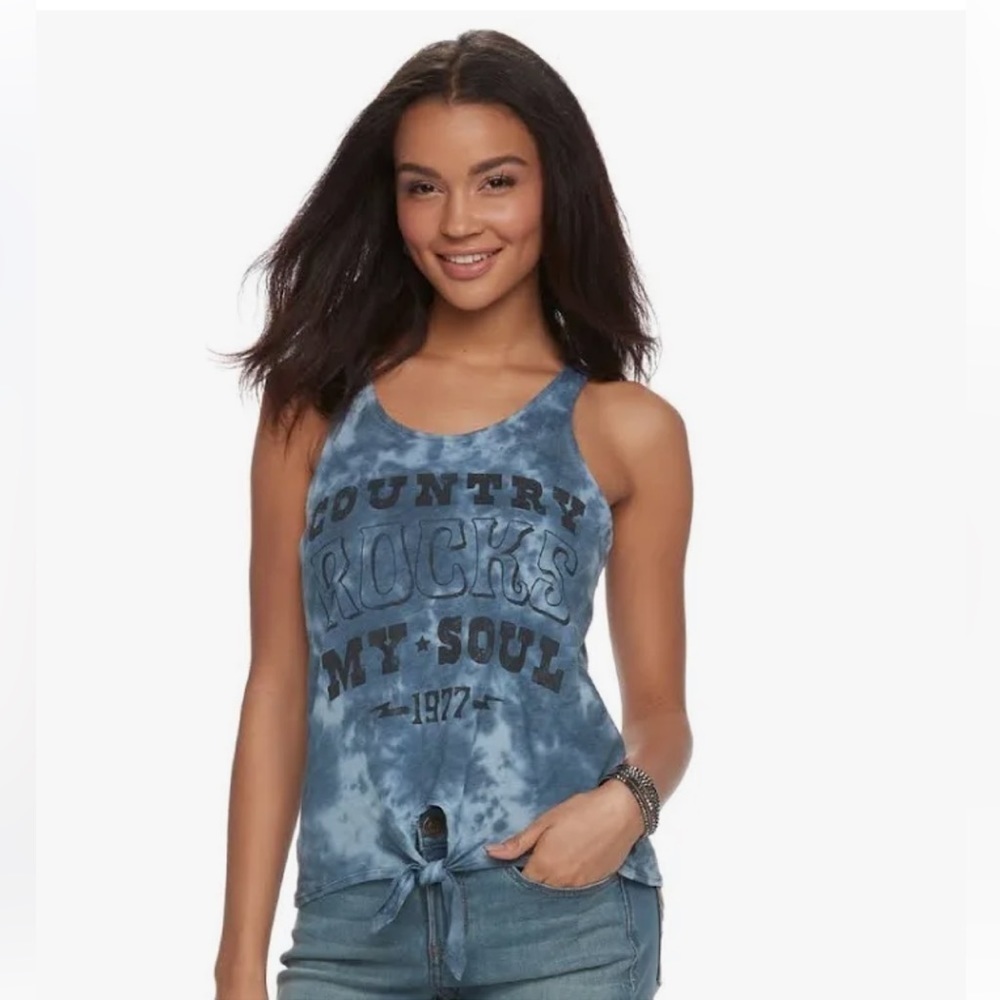 Levi's Denizen Country Graphic Tank Sz Large Blue Tie Dye Rocks My Soul